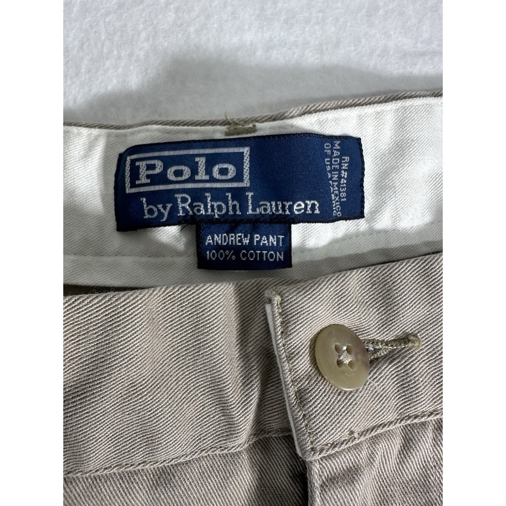 Polo Ralph Lauren Andrew Pant Mens 38x29 Tan Khaki Classic Chino Pleated Cotton - Picture 3 of 10